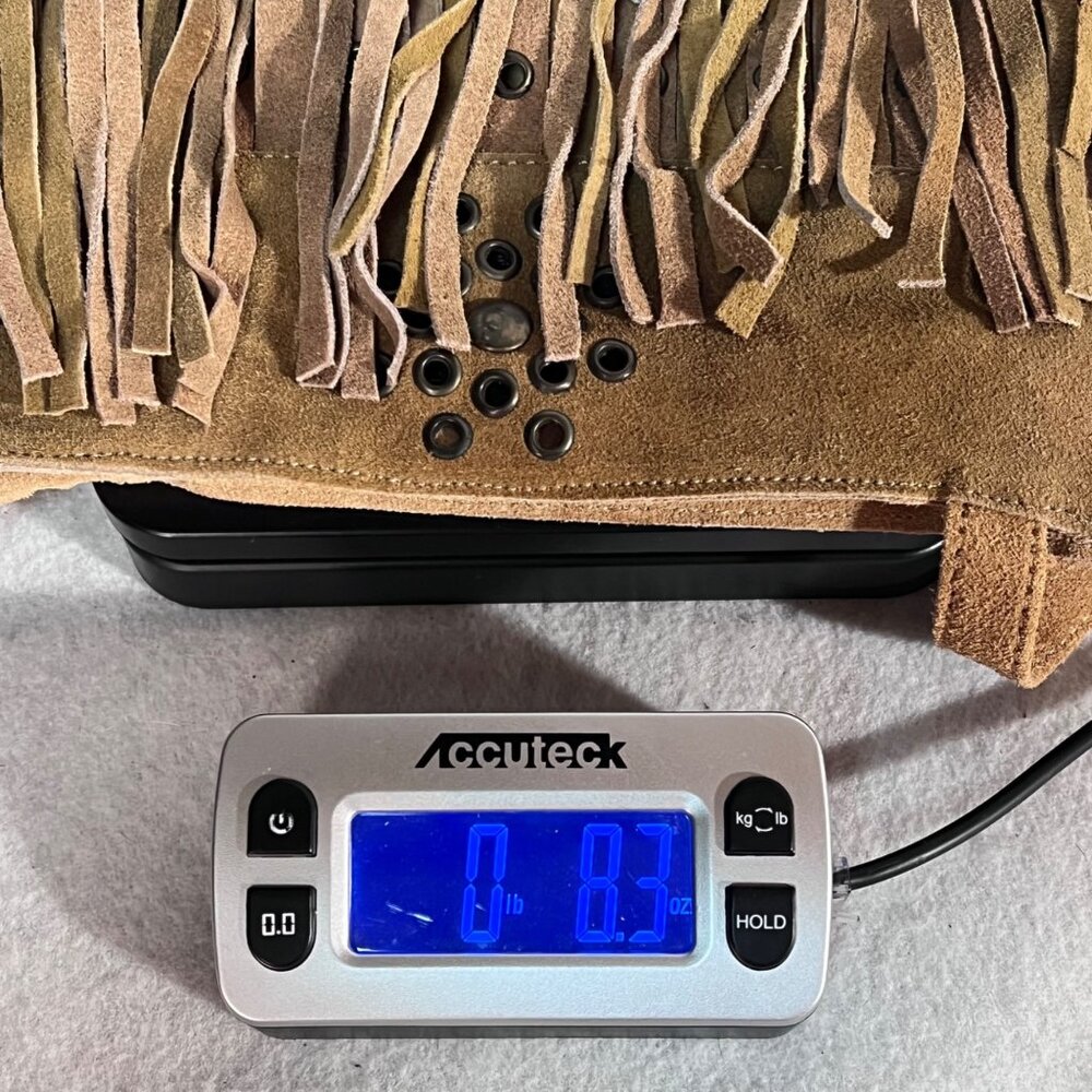 Genuine Leather Fringe Handbag Purse Grommet Brown Shoulder Strap Zip Pockets - Picture 12 of 12